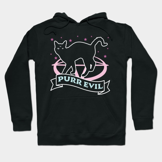 Purr Evil Cat - Pastel Goth Halloween Black Cat Lover Hoodie by OrangeMonkeyArt